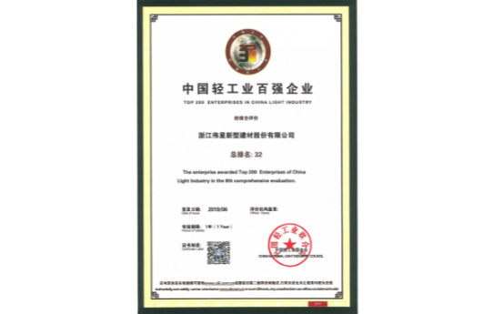 偉星新材榮登“中國輕工業百強企業”榜！