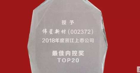 偉星新材榮獲2018年度浙江上市公司 “最佳內控獎TOP20”